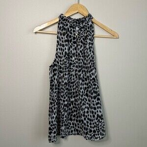 Mango Spotted Leopard Chiffon High Neck Sleeveless Blouse Size XS